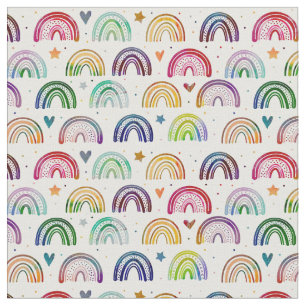 Colorful Watercolor Rainbows hearts & star pattern Fabric