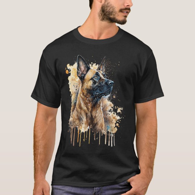 Colorful watercolor splash Belgian Malinois T-Shirt (Front)