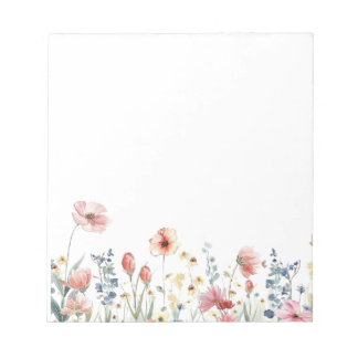 Colorful Watercolor Spring Blooms Floral Notepad