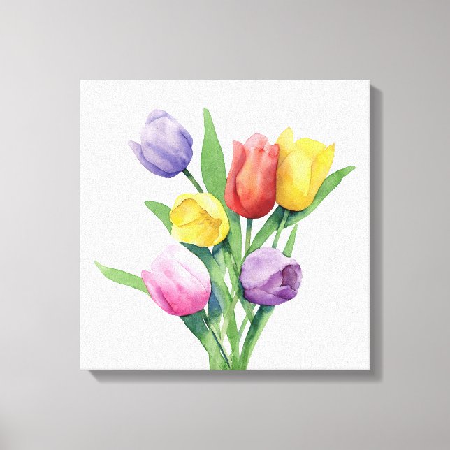 Colorful Watercolor Tulips Canvas Print (Front)