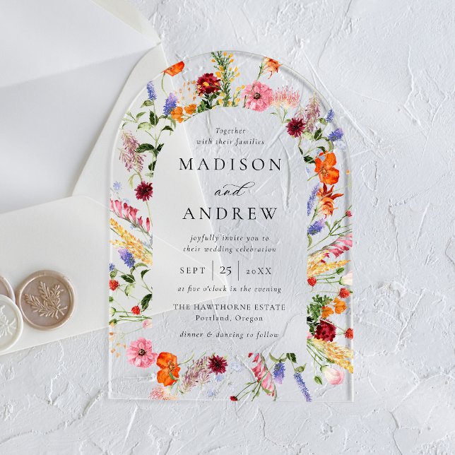 Colorful Watercolor Wildflower Arch Wedding Acrylic Invitations (Creator Uploaded)