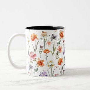 Colorful Watercolor Wildflower Floral Pattern Two-Tone Coffee Mug