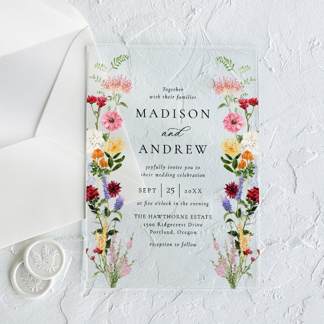 Colorful Watercolor Wildflower Wedding Acrylic Invitations (Creator Uploaded)