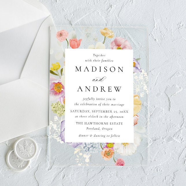 Colorful Watercolor Wildflower Wedding Acrylic Invitations (Creator Uploaded)
