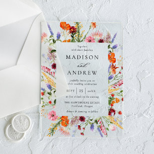 Colorful Watercolor Wildflower Wedding Acrylic Invitations