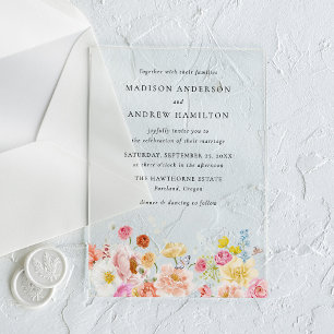 Colorful Watercolor Wildflower Wedding Acrylic Invitations