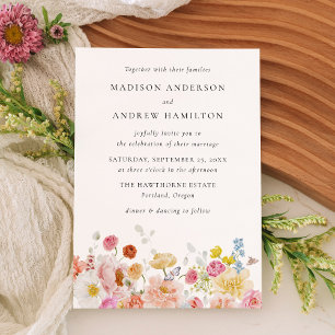 Colorful Watercolor Wildflower Wedding Invitation