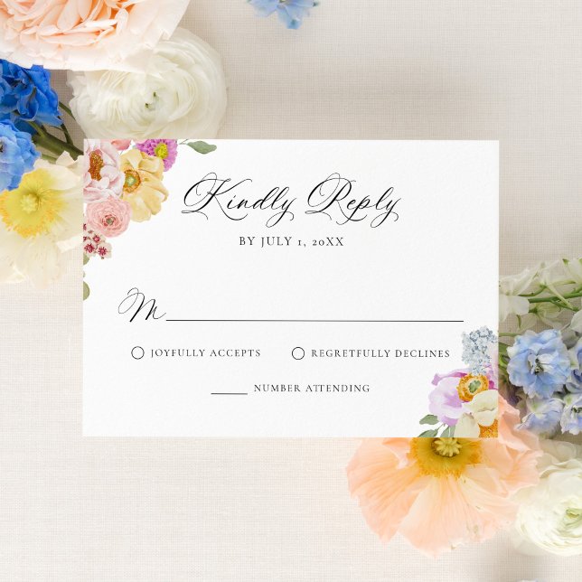 Colorful Watercolor Wildflower Wedding RSVP Card (Creator Uploaded)