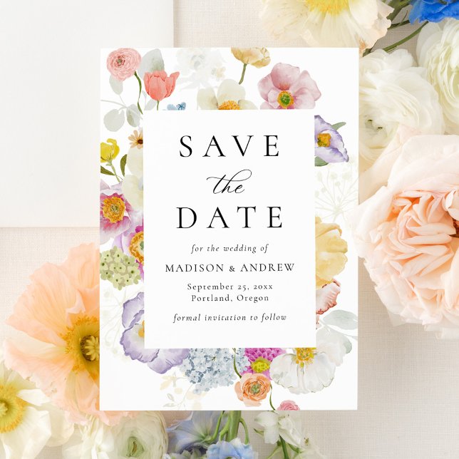 Colorful Watercolor Wildflower Wedding Save The Date (Creator Uploaded)