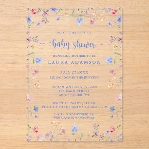 Colorful Watercolor Wildflowers Baby Shower Acrylic Invitations