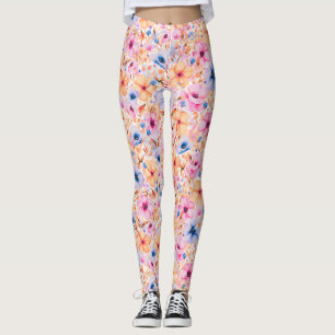 Colorful Watercolor Wildflowers Floral Pattern Leggings