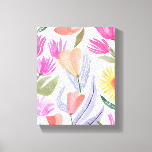 Colorful Watercolor Wildflowers Hand Painted Canvas Print