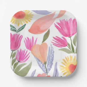 Colorful Watercolor Wildflowers   Hand Painted Paper Plate