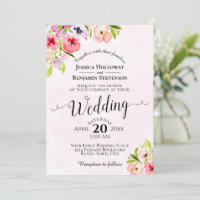 Colorful Watercolor Wildflowers Pink Wedding