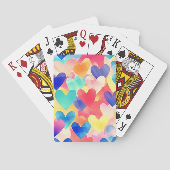 Colorful Watercolour Hearts Playing Cards (Back)