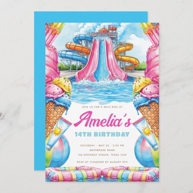 Colorful Waterpark Birthday Invitation (Front/Back)