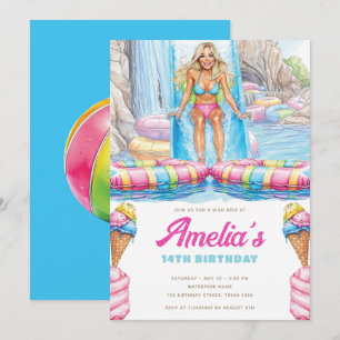 Colorful Waterpark Girl Teen Birthday Invitation