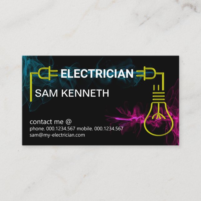 Colorful Waves Power Plug Light Bulb Electrician Business Card (Front)