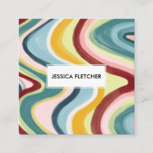 Colorful Wavy Stripes Minimalist Cool Square Business Card