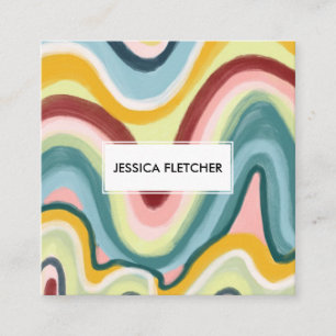 Colorful Wavy Stripes Minimalist Cool Square Business Card