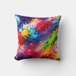 Colorful Wet Paint Splash Design Throw Pillow