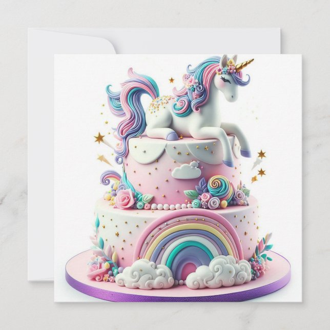 COLORFUL WHIMISCAL RAINBOWS & UNICORNS BIRTHDAY INVITATION (Front)