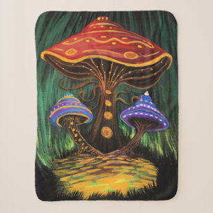 Colorful Whimsical Mushroom Cottagecore Sherpa Blanket