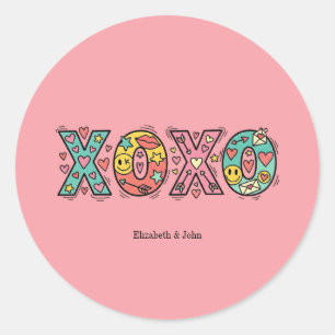Colorful Whimsical "XOXO" Valentine's Day   Classic Round Sticker