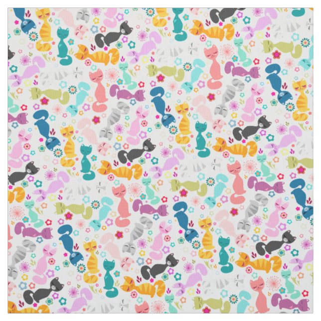 Colorful Whimsy Kitties Fabric (Swatch)