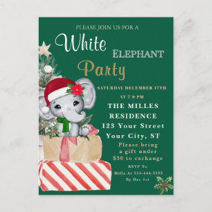Colorful White Elephant Christmas Holiday Party  Postcard