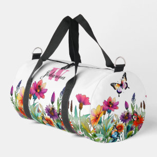 Colorful White Watercolor Floral Duffel Bag