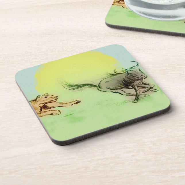 Colorful Wild Animals Chase, 6 Plastic Coaster Set (Left Side)