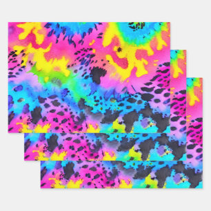 Colorful Wild Cheetah Tye Dye Pattern  Wrapping Paper Sheet