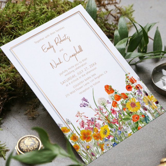 Colorful Wild Flowers Country Floral Wedding Invitation (Creator Uploaded)
