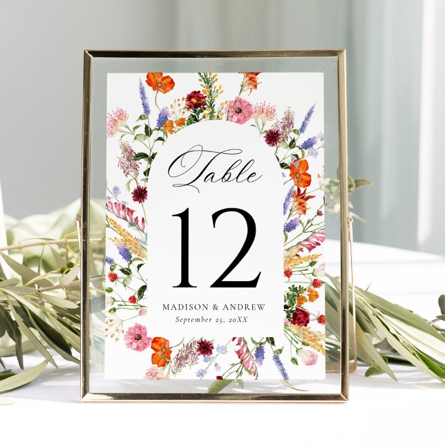 Colorful Wildflower Arch Wedding Table Number Card (Creator Uploaded)