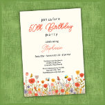 Colorful Wildflower Bee's 50th Birthday Party Invitation<br><div class="desc">Celebrate a milestone with this colorful Wildflower themed 50th birthday invitation, set on a soft yellow background that feels warm and joyful. A charming border of cute wildflowers in soft orange and yellow blooms along the bottom of the card, accented with buzzing bees and a delicate butterfly. The word “50th...</div>