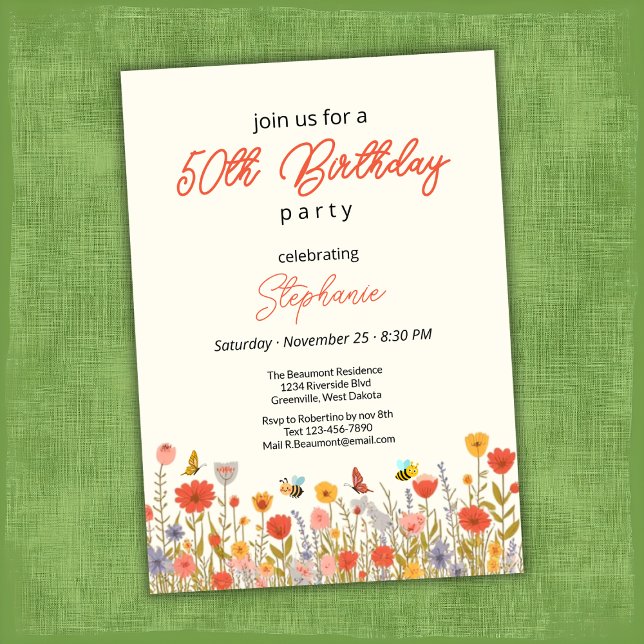 Colorful Wildflower Bee's 50th Birthday Party Invitation (Creator Uploaded)