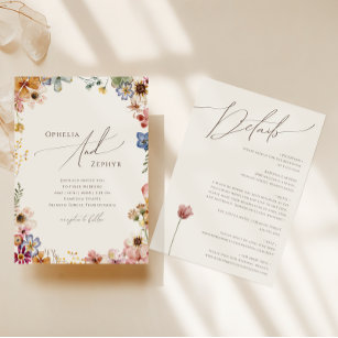 Colorful Wildflower   Beige All In One Wedding Invitation
