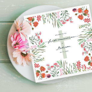 Colorful Wildflower First Holy Communion Napkin