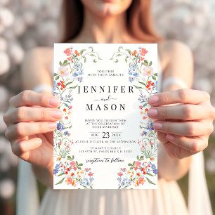 Colorful Wildflower Floral Wreath Boho Wedding Invitation