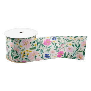 Colorful Wildflower Garden Satin Ribbon