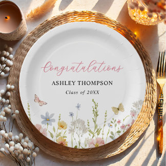 Colorful Wildflower Graduation Party Paper Plate