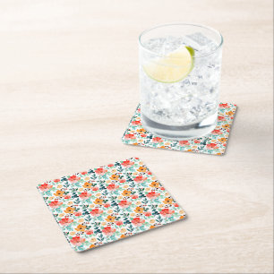 Colorful Wildflower Mixed Floral Pattern Square Paper Coaster