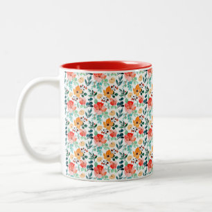 Colorful Wildflower Mixed Floral Pattern Two-Tone Coffee Mug