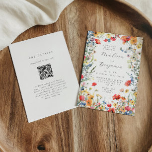 Colorful Wildflower QR Code Wedding Invitation