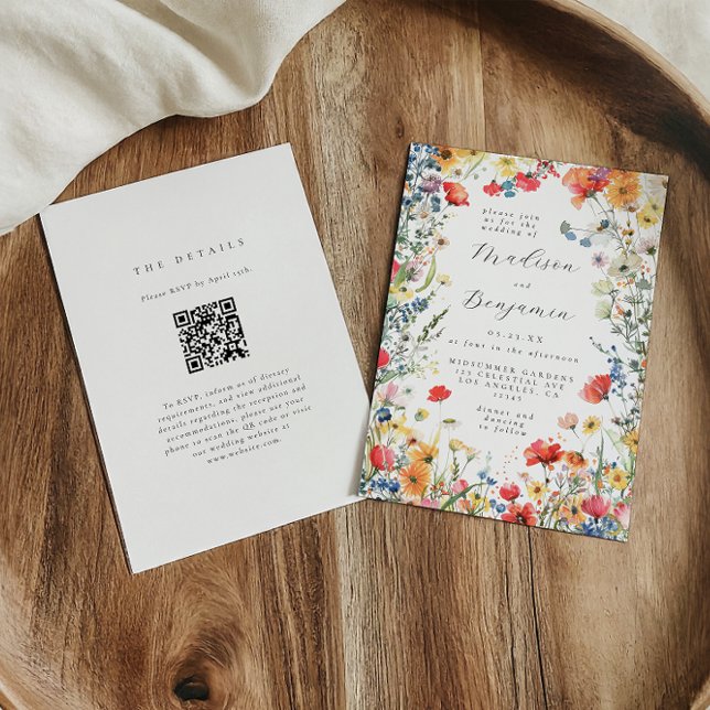 Colorful Wildflower QR Code Wedding Invitation (Creator Uploaded)