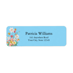 Colorful Wildflowers Baby Blue Return Address