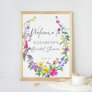 Colorful Wildflowers Floral Calligraphy Welcome Poster
