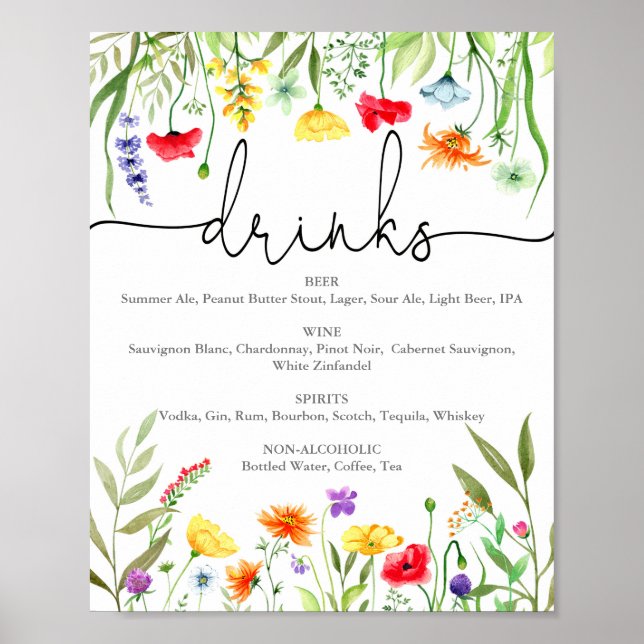 Colorful wildflowers spring drinks sign (Front)