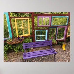Colorful Windows & Bench Garden Decor
